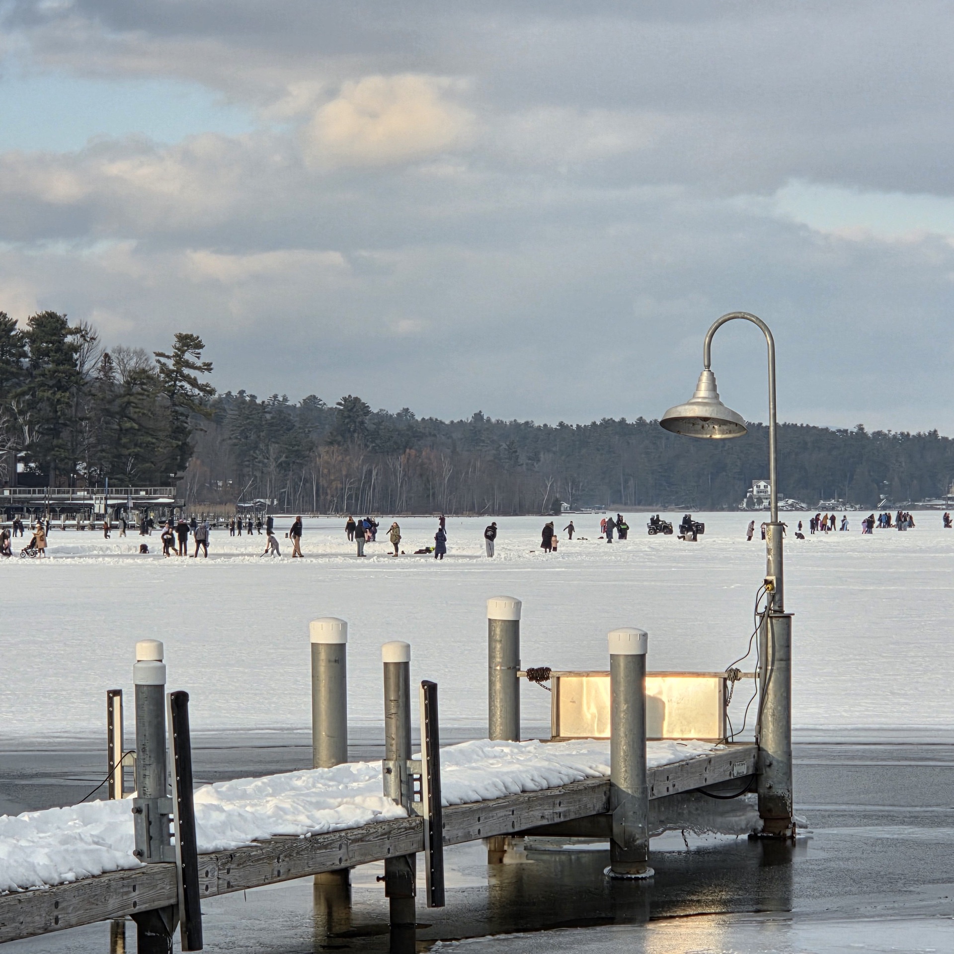 Winter dock scene on Mirror Lake